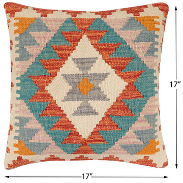 handmade Traditional Pillow Rust Blue Hand-Woven SQUARE 100% WOOL  Hand woven turkish pillow  2 x 2